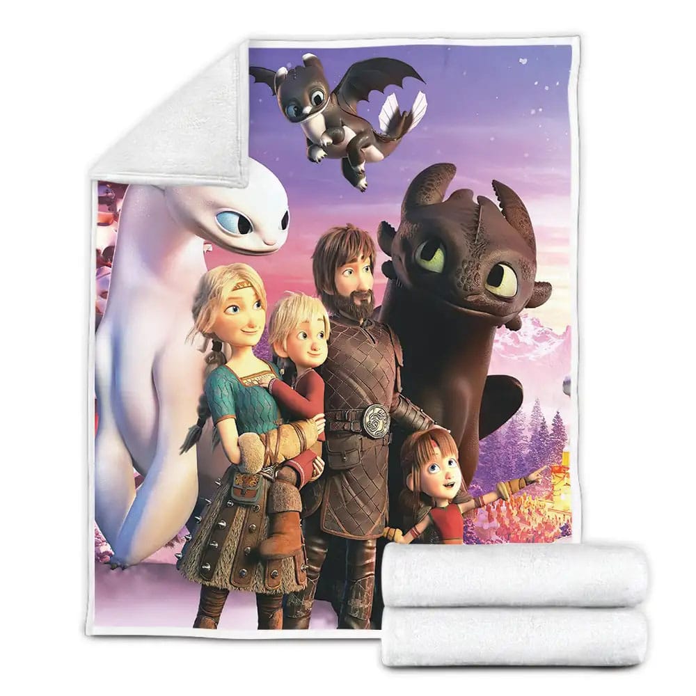 How To Train Your Dragon Hiccups Family And Dragons Fleece Blanket Gift For Birthday Halloween Christmas Thanksgiving