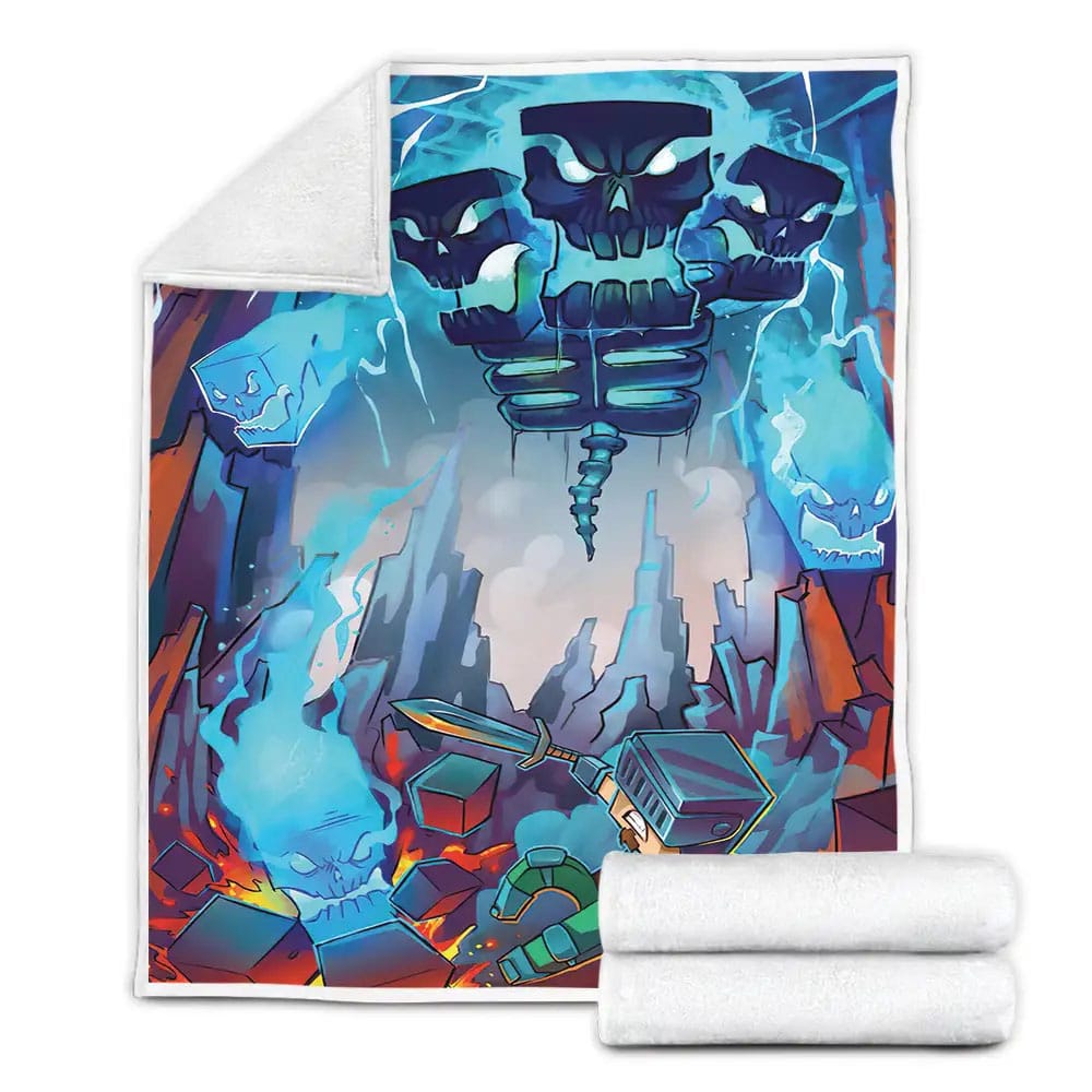 Minecraft Warrior Fighting 3 Headed Skeleton Monster Fleece Blanket Gift For Birthday Halloween Christmas Thanksgiving