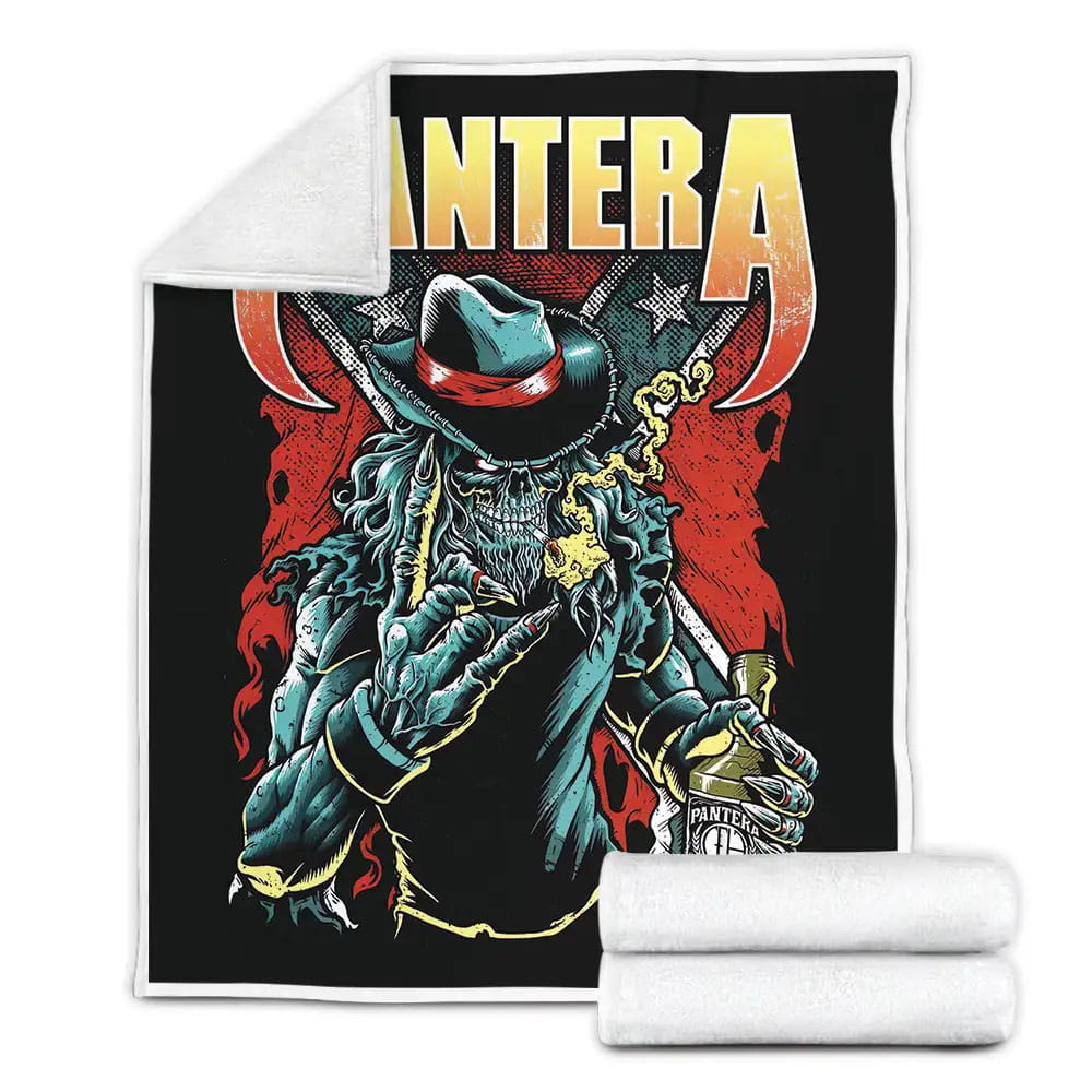 Pantera Cowboy Skeleton Smoking With Pantera Whiskey Fleece Blanket Gift For Birthday Halloween Christmas Thanksgiving