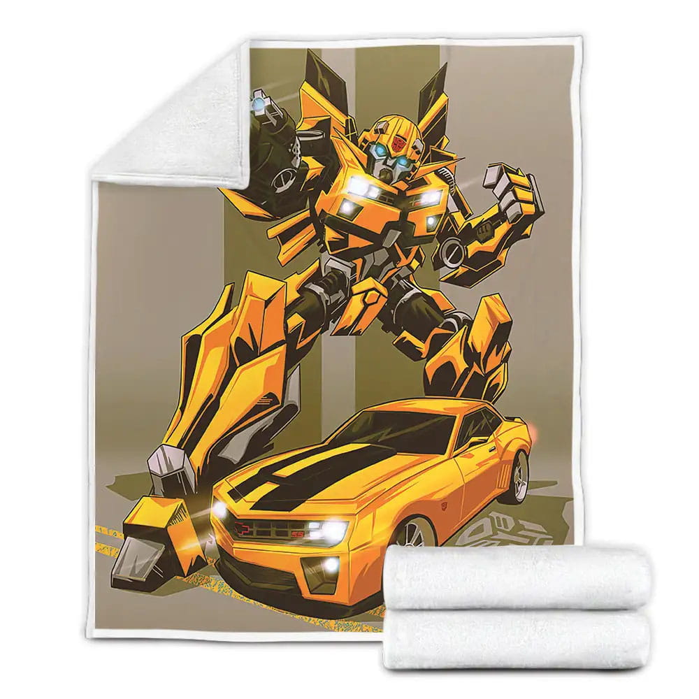 Transformer Bumblebee In Fighting And Car Form Artwork Fleece Blanket Gift For Birthday Halloween Christmas Thanksgiving