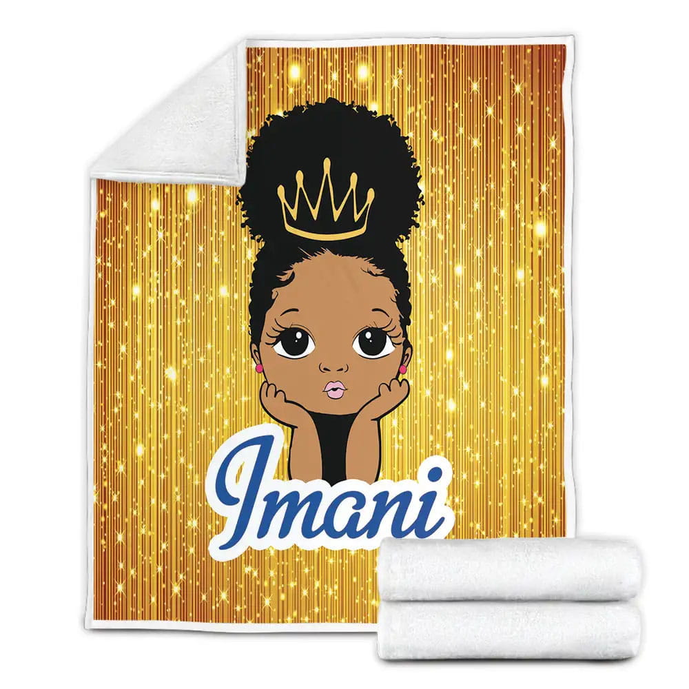 Black Little Girl Little Melanin Queen Afircan American Woman Custom Name Fleece Blanket Gift For Wife Husband Besties