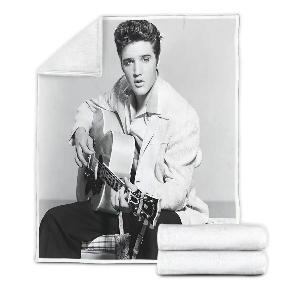 Elvis Presley With Guitar In Black And White Photograph Fleece Blanket Gift For Birthday Halloween Christmas Thanksgiving