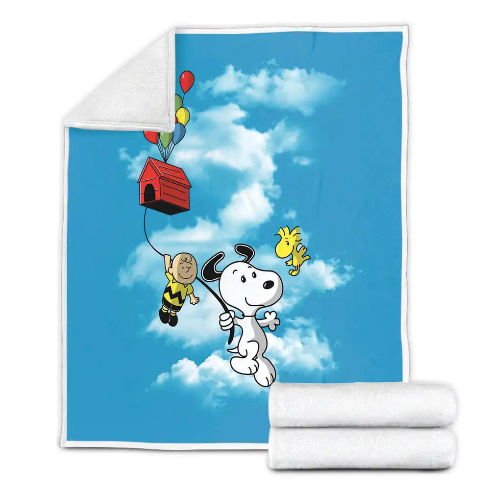 Peanuts Charlie Brown Snoopy And Woodstock Flying With Balloons Fleece Blanket Gift For Christmas Thanksgiving Halloween