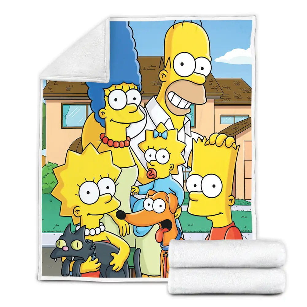 The Simpsons Family Photograph In Front Of Their House Fleece Blanket Gift For Birthday Halloween Christmas Thanksgiving