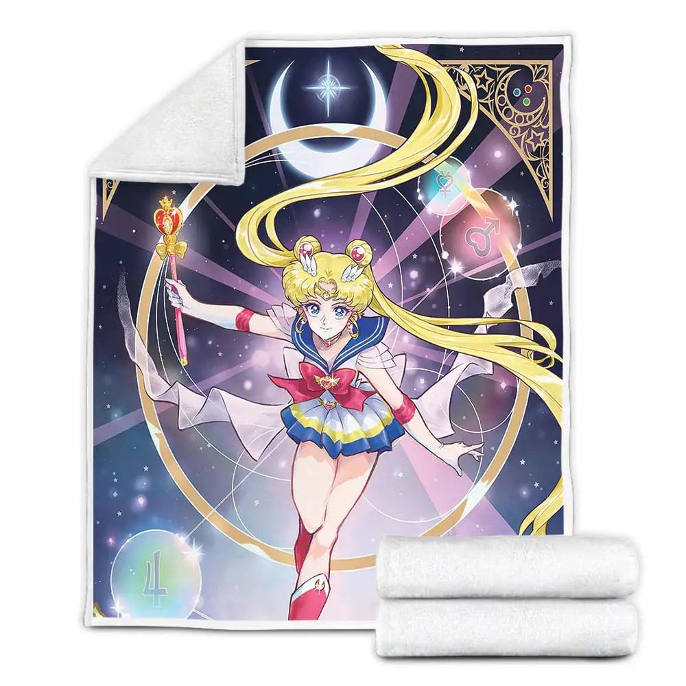 Sailor Moon Usagi Tsukino Using Spiral Heart Moon Rod Fleece Blanket Gift For Birthday Halloween Christmas Thanksgiving