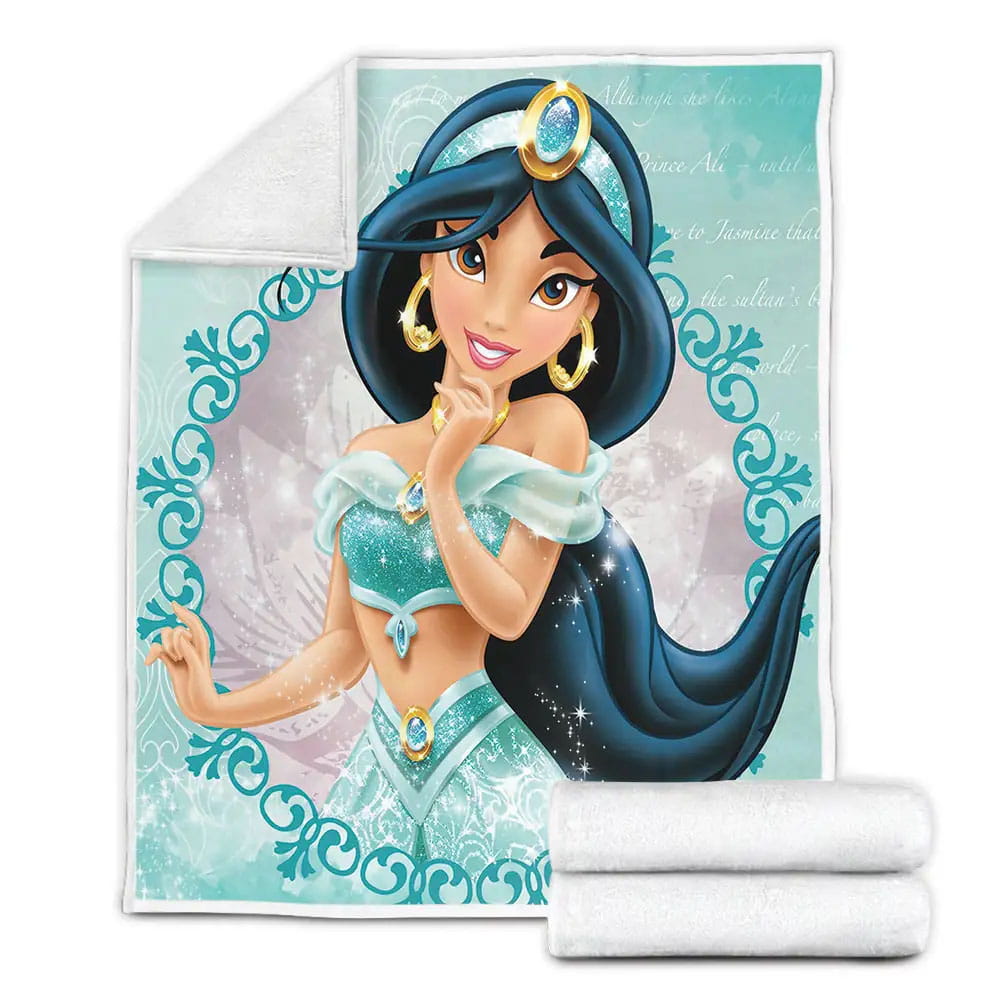 Disney Princess Jasmine In Sparkling Dress And Jewelries Fleece Blanket Gift For Birthday Halloween Christmas Thanksgiving