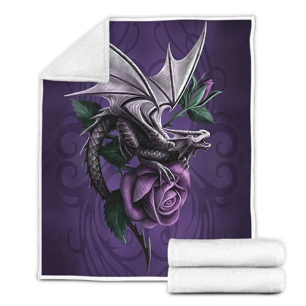Dragon Flower Purple Rose Perfect Gifts For Dragon Lover Gifts Fleece Blanket Gift For Christmas Thanksgiving Halloween