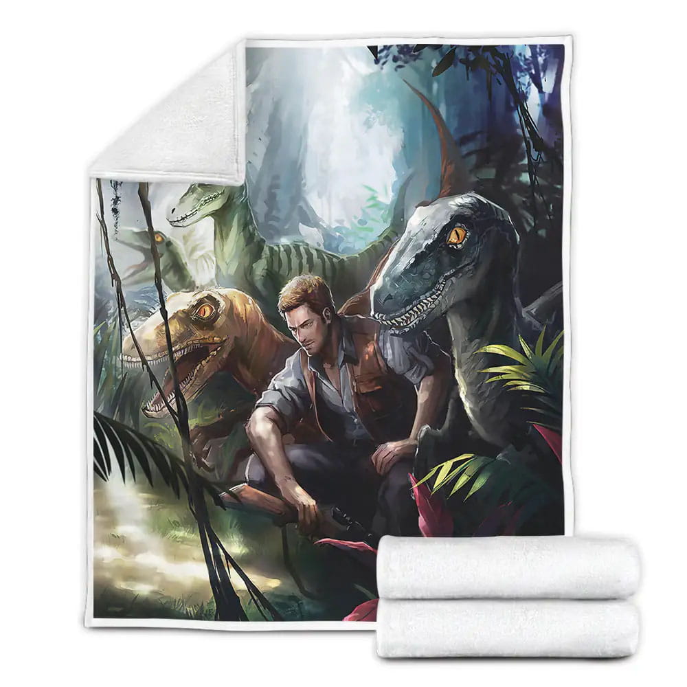 Jurassic Park Owen Grady Among Dinosaurs Digital Painting Fleece Blanket Gift For Birthday Halloween Christmas Thanksgiving