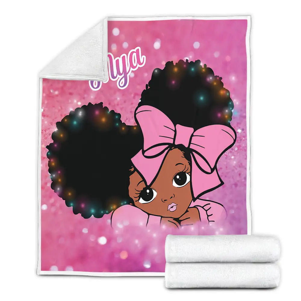 Petmytshirt Little Melanin Queen Pink Cutest Girl Black Girl Magic Custom Name Fleece Blanket Gift For Wife Husband Besties