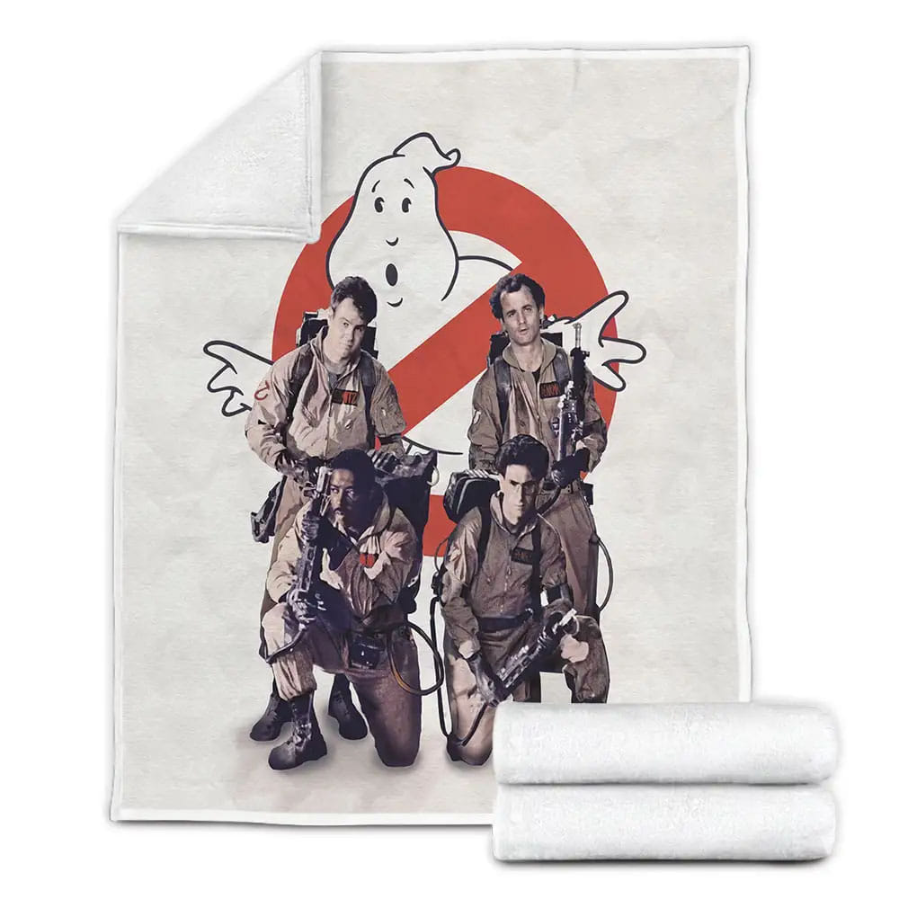 Ghostbusters Main Characters Photograph In Film Logo Background Fleece Blanket Gift For Christmas Thanksgiving Halloween