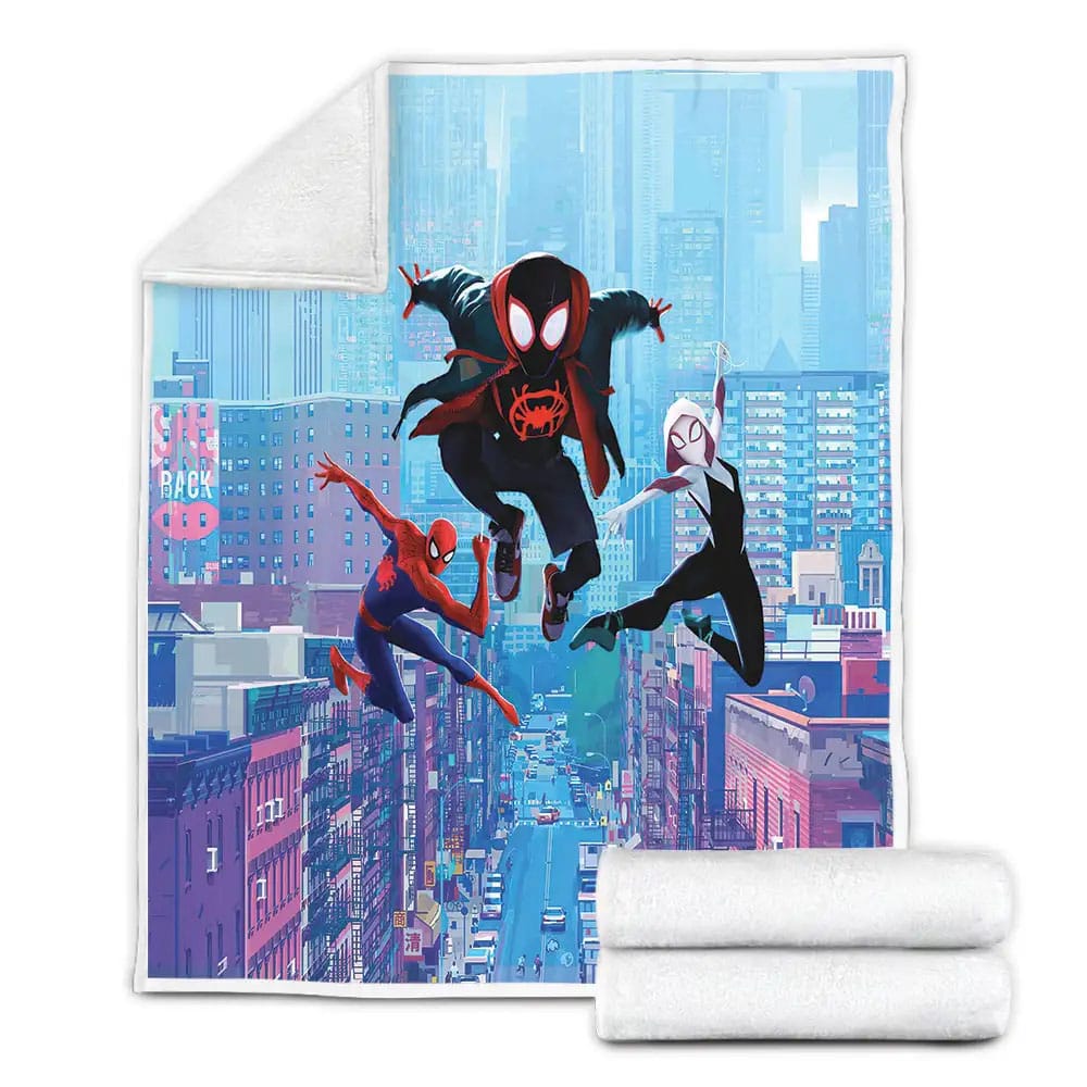 Spider-Man Into The Spider-Verse Movie Miles Morales Spider-Gwen Fleece Blanket Gift For Christmas Thanksgiving Halloween