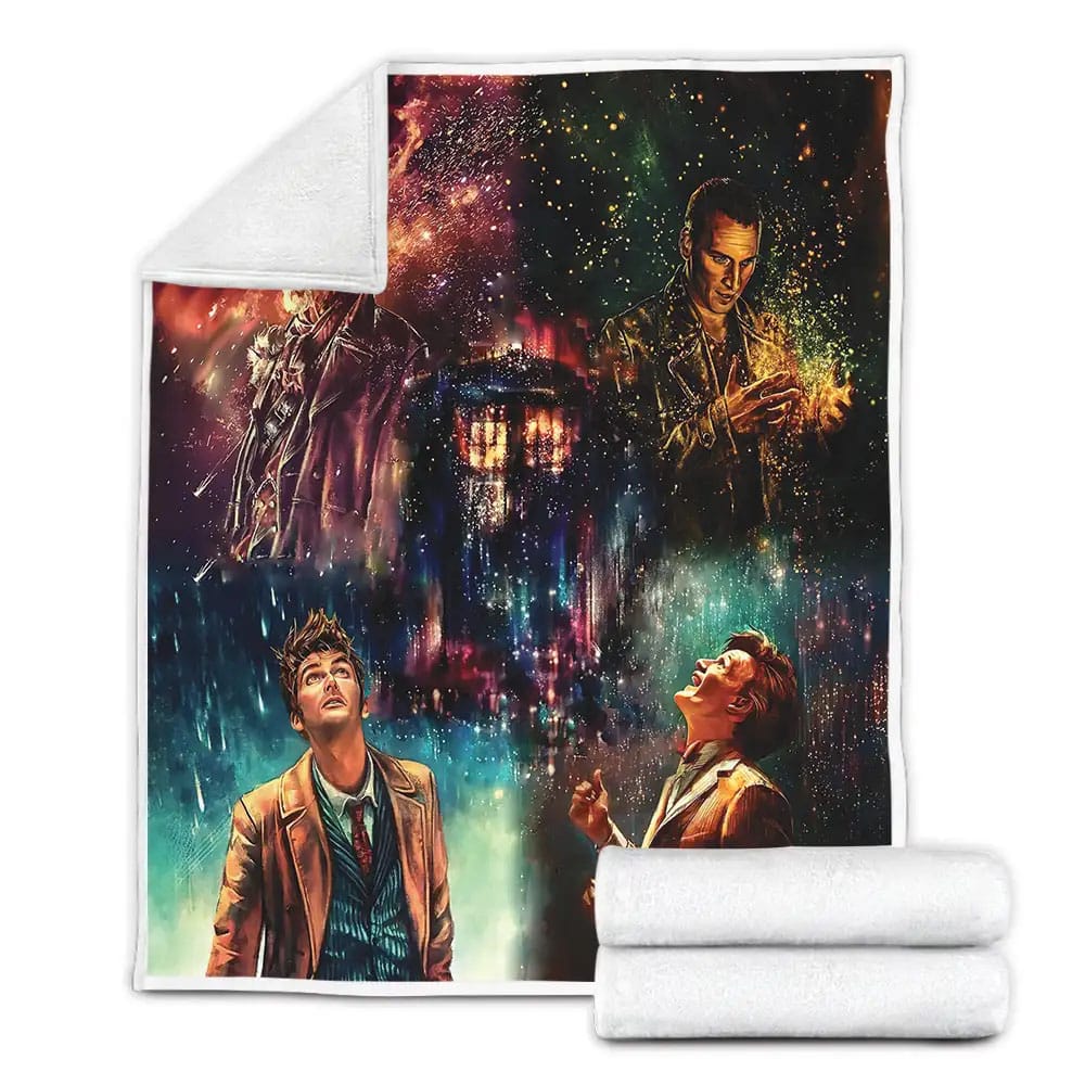 Doctor Who The Tardis And 4 Doctors In Magical Digital Art Fleece Blanket Gift For Birthday Halloween Christmas Thanksgiving