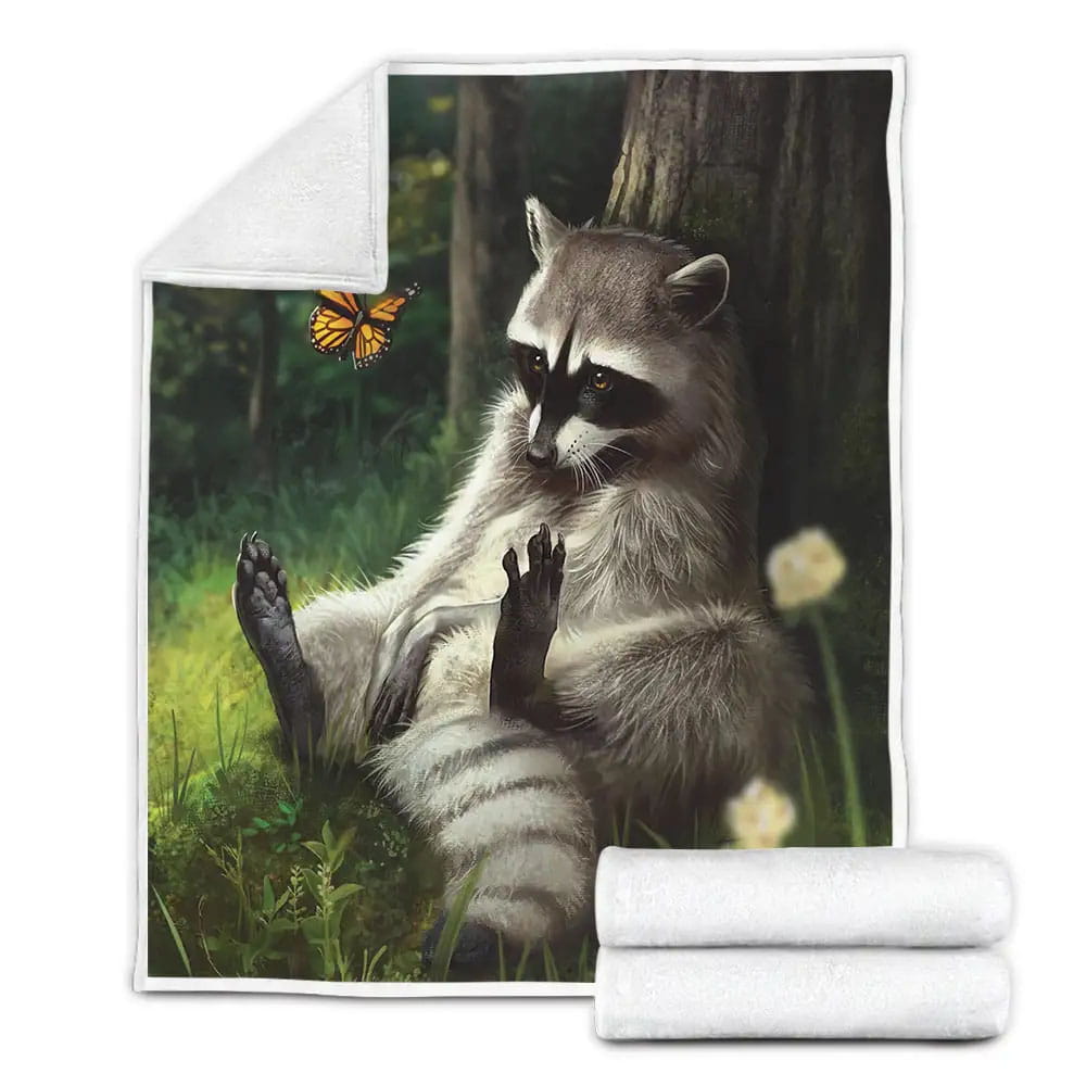 Raccoon Sitting Under A Tree Perfect Gifts For Raccoon Lover Gifts Fleece Blanket 