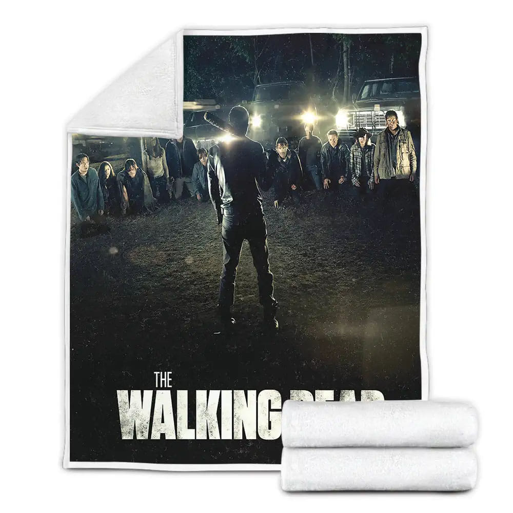 The Walking Dead Many People Are Kneeling In Front Of The Man Holding The Cane Movie Poster Fleece Blanket 