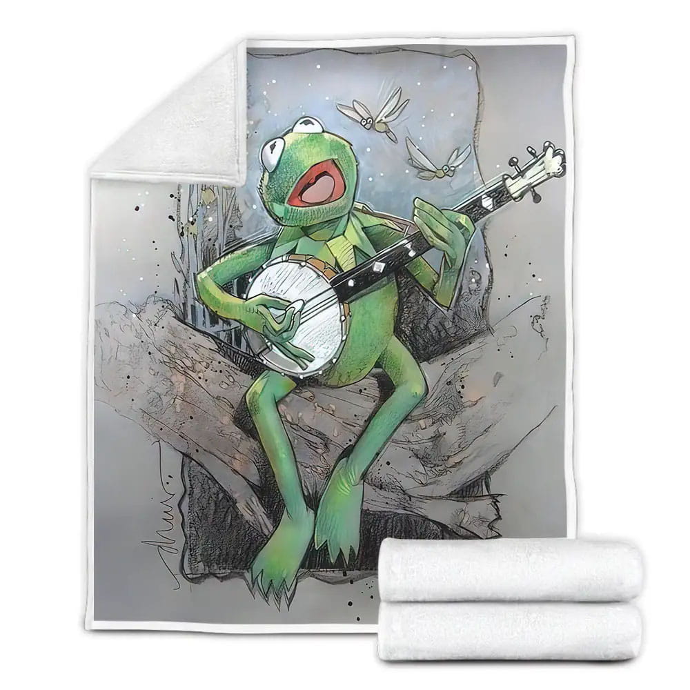 The Muppets Kermit The Frog Singing And Playing Banjo On A Tree Art Fleece Blanket 