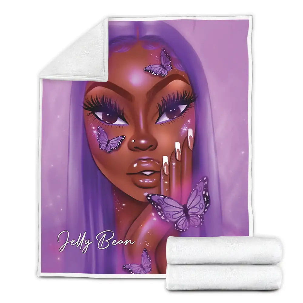So Cool Butterfly Dreamy Black Girl Magic Aesthetic Purple Custom Name Fleece Blanket 