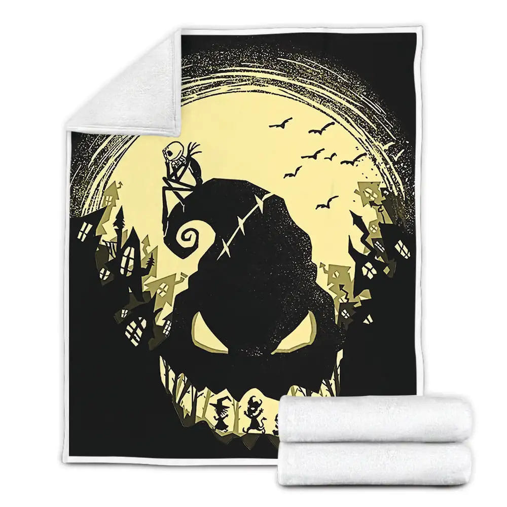 The Nightmare Before Christmas Jack Skellington And Scary Silhouettes Fleece Blanket 