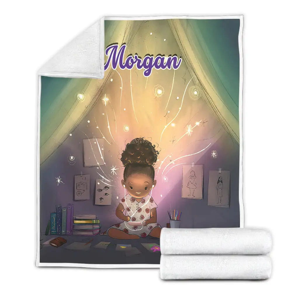 Afro Girl Black Little Girl Space Black Girl Magic Custom Name Fleece Blanket 