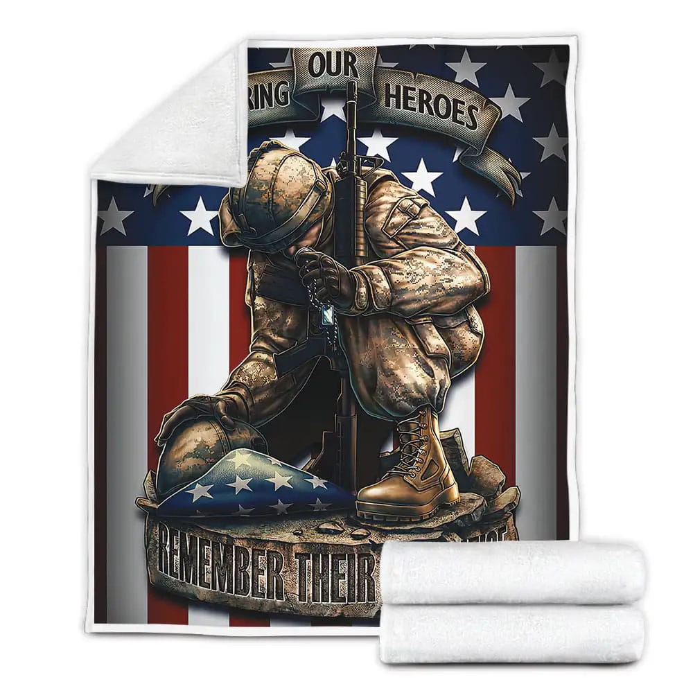 Patriotic Usa Flag Military Soldier Firefighter Police Honoring Fleece Blanket 