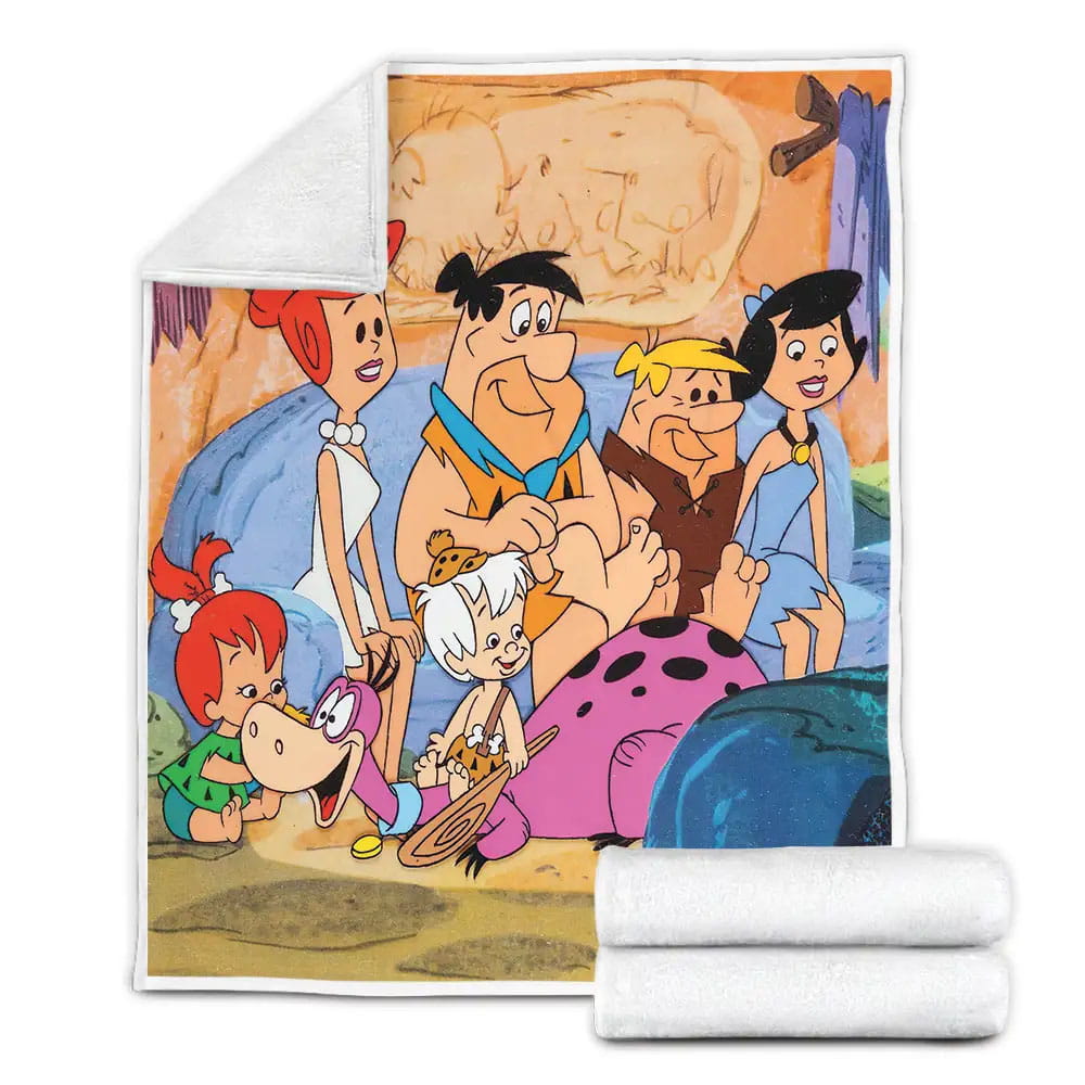 The Flintstones And The Bubbles Watching Television In Theroom Fleece Blanket 