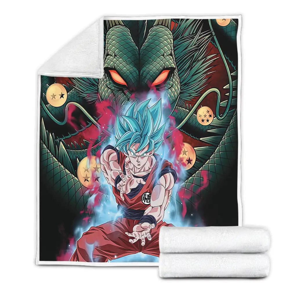 Dragon Ball Goku Super Saiyan Blue And The Divine Dragon Background Fleece Blanket 