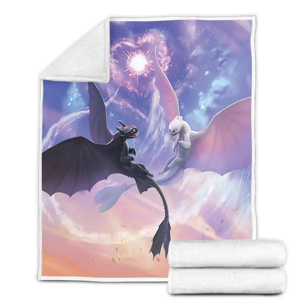 How To Train Your Dragon Toothless And Light Fury Flying Togethers Fleece Blanket 