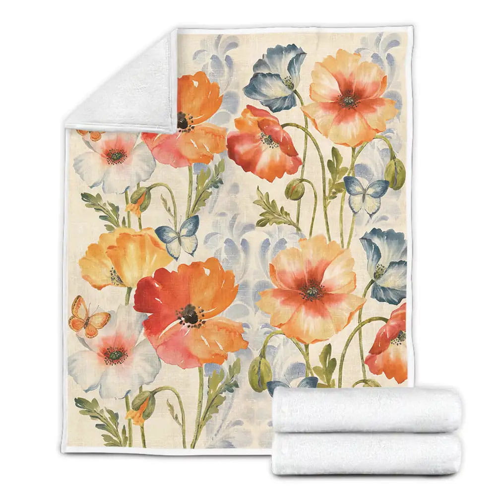 Multi Watercolor Poppies Perfect Gifts For Poppy Flower Lover Gifts Fleece Blanket 
