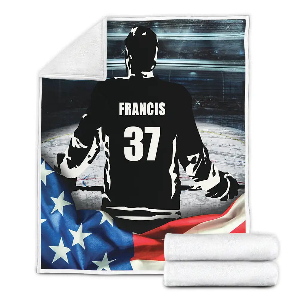 Petmytshirt Ice Hockey American Flag Perfect Gifts For Ice Hockey Lover Fleece Blanket 