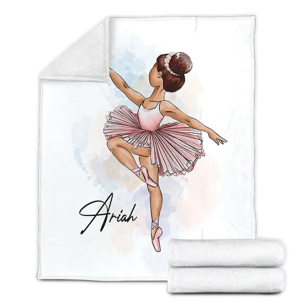 Petmytshirt Ballerina Black Little Girl Ballet Little Girl Custom Name Fleece Blanket 