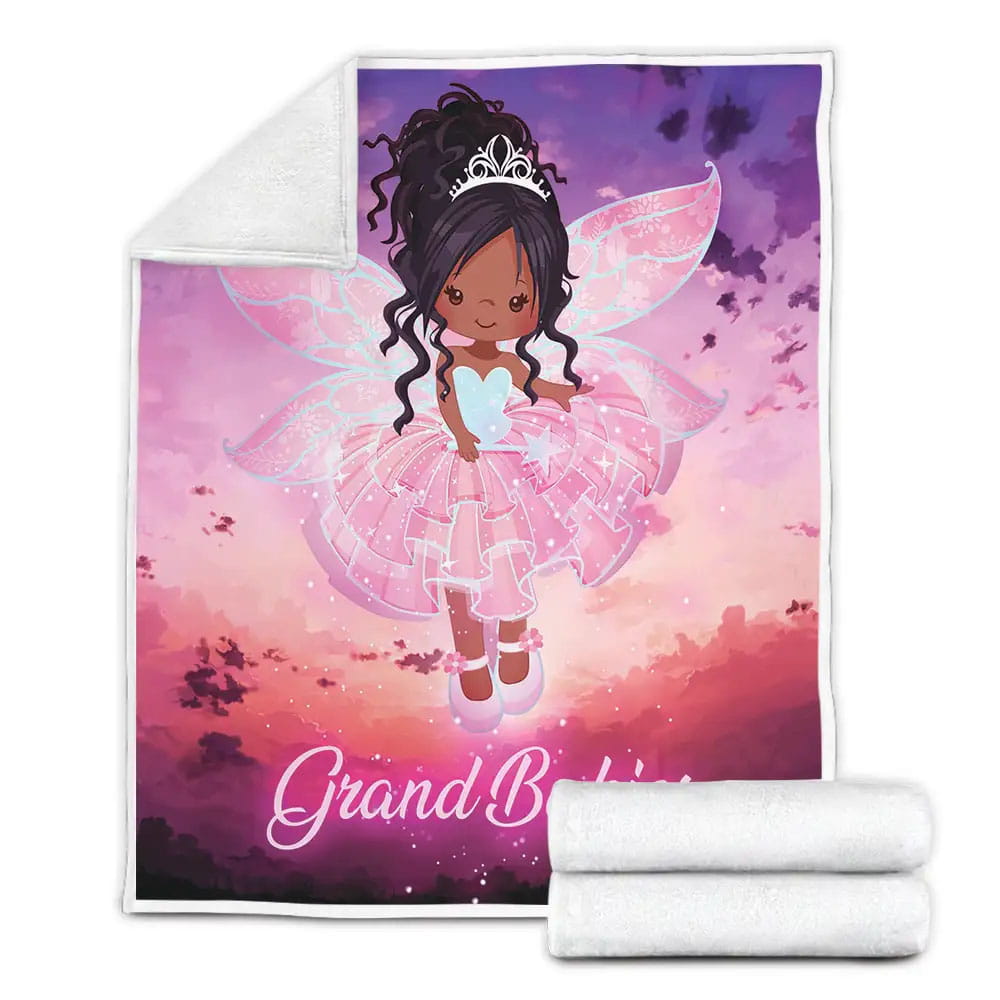 Petmytshirt Cute Black Little Girl Black Little Fairy Custom Name Fleece Blanket 