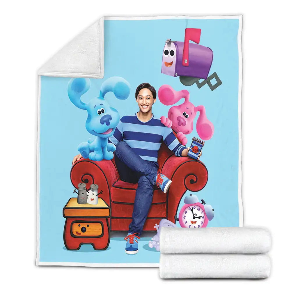 Blues Clues Mail Box Blue And Pink Dogs Clocks Josh Sitting On Red Chair Fleece Blanket 