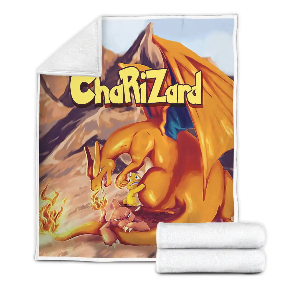 Petmytshirt Custom Name Pokemon  Charizard Protecting Charmander Fleece Blanket 
