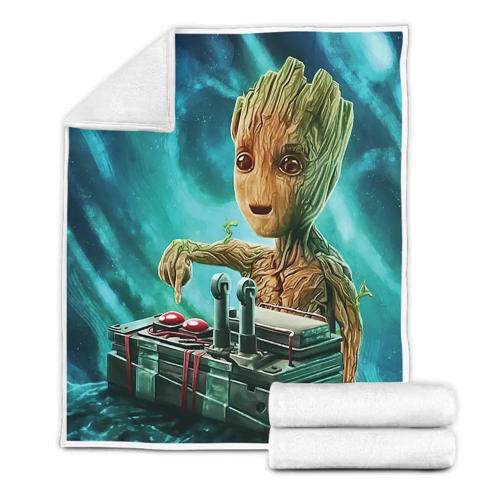 Guardians Of The Galaxy Cute Baby Groot And The Anulax Bomb Illustrations Fleece Blanket 