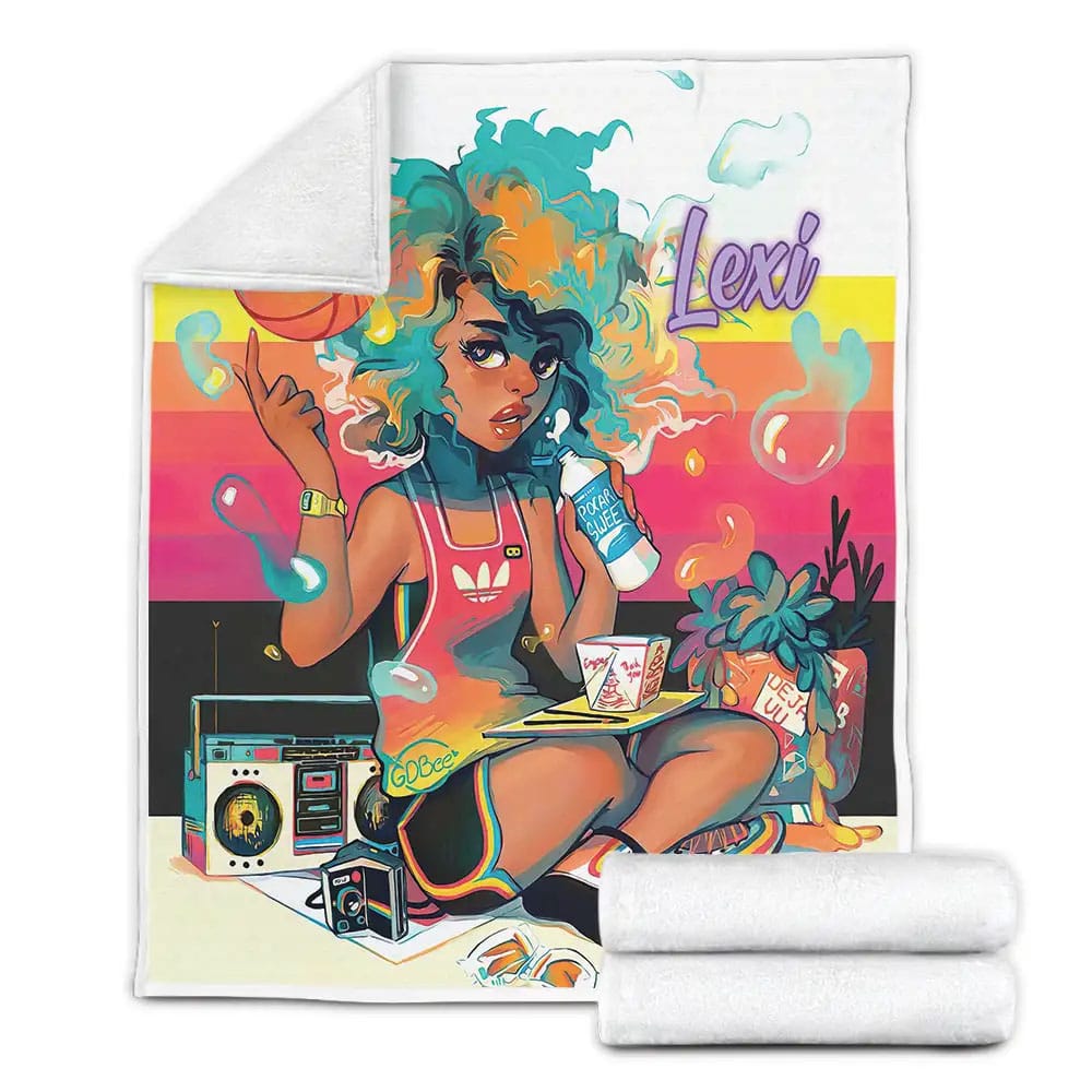 Black Girl Music And Basketball Afircan American Woman Custom Name Fleece Blanket 