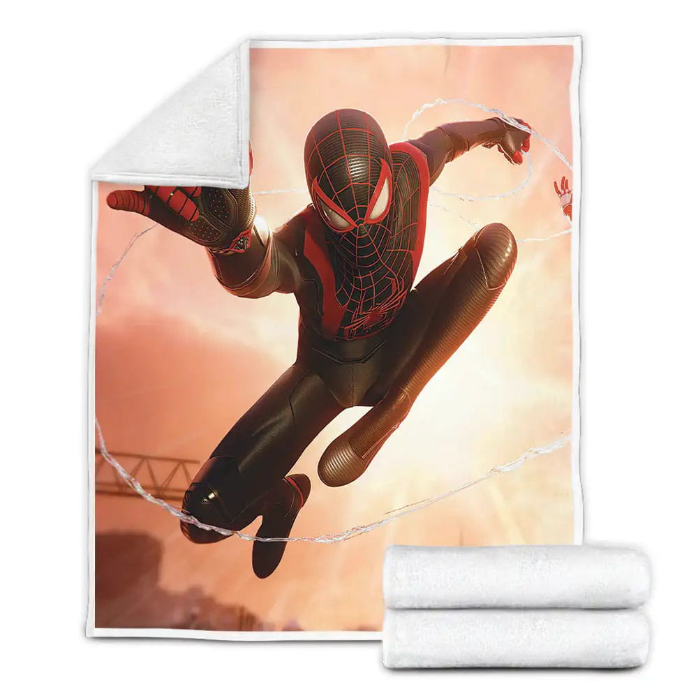 Spider Man Miles Morales And Peter Parker In Spider Man Advanced Suit Fleece Blanket 