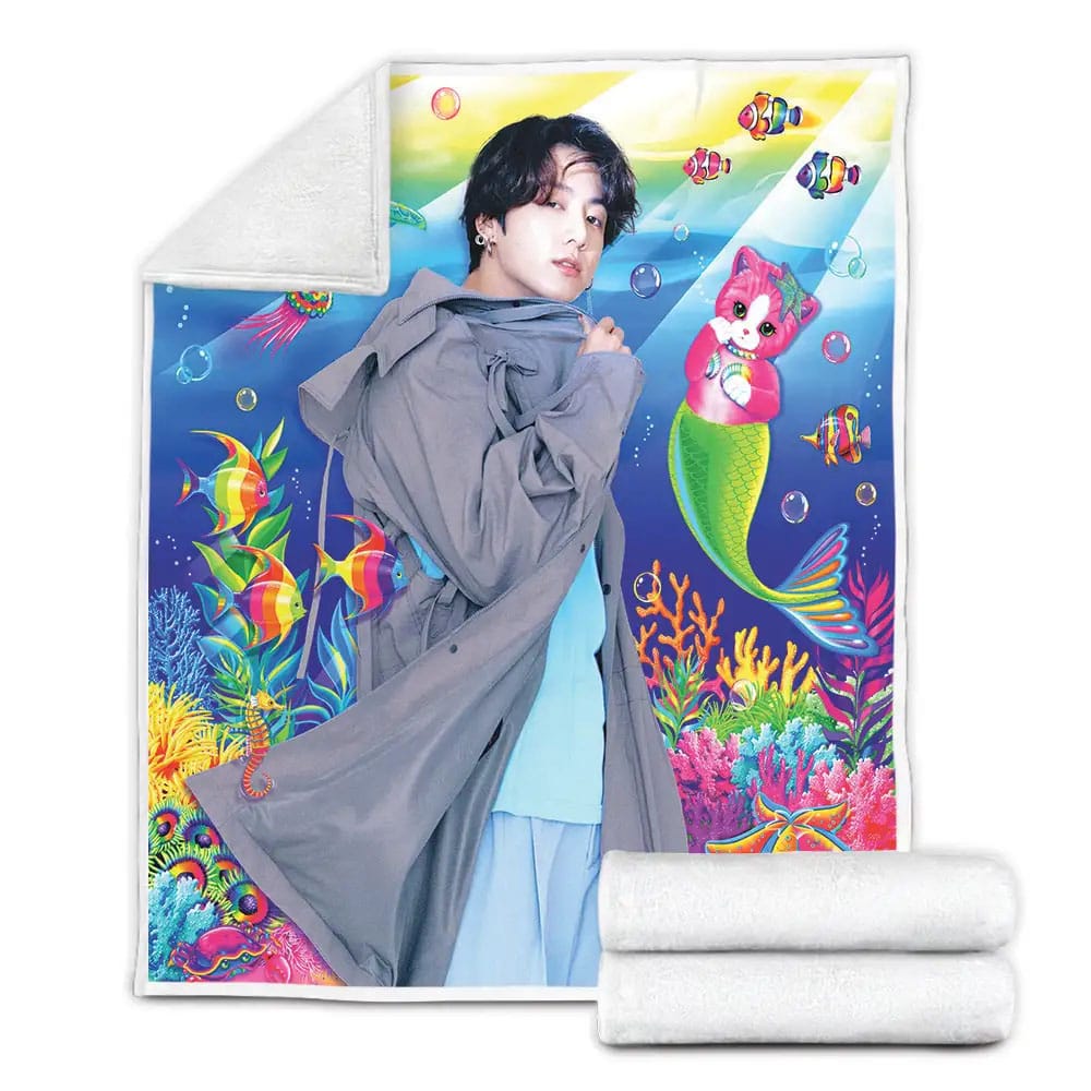 Jungkook BTS Kpop Boygroup With Ocean Background Best Gift For BTS Lovers Kpop Lovers Fleece Blanket 