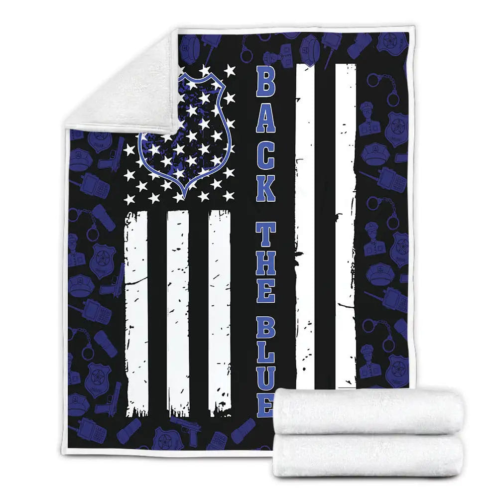 Police Office Back The Blue American Flag Perfect Gifts For Police Officer Gifts Fleece Blanket 