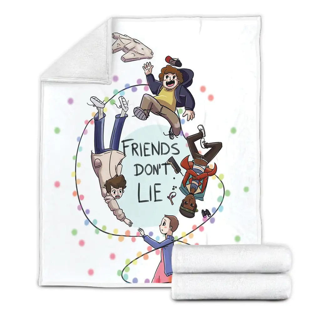Stranger Things The Party Group In Cartoon Characters Friends Dont Lie Fleece Blanket 