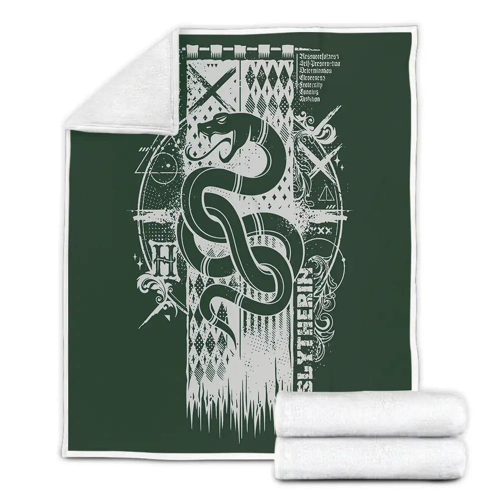Harry Potter Symbol Of House Slytherin Ambition Cunning And Leadership Fleece Blanket 
