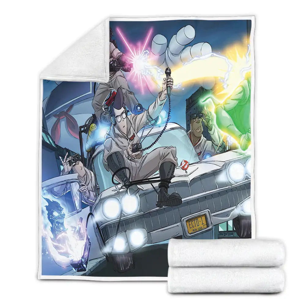 Ghostbusters Scientists On Ecto-1 Fighting Ghosts In Animated Series Fleece Blanket 