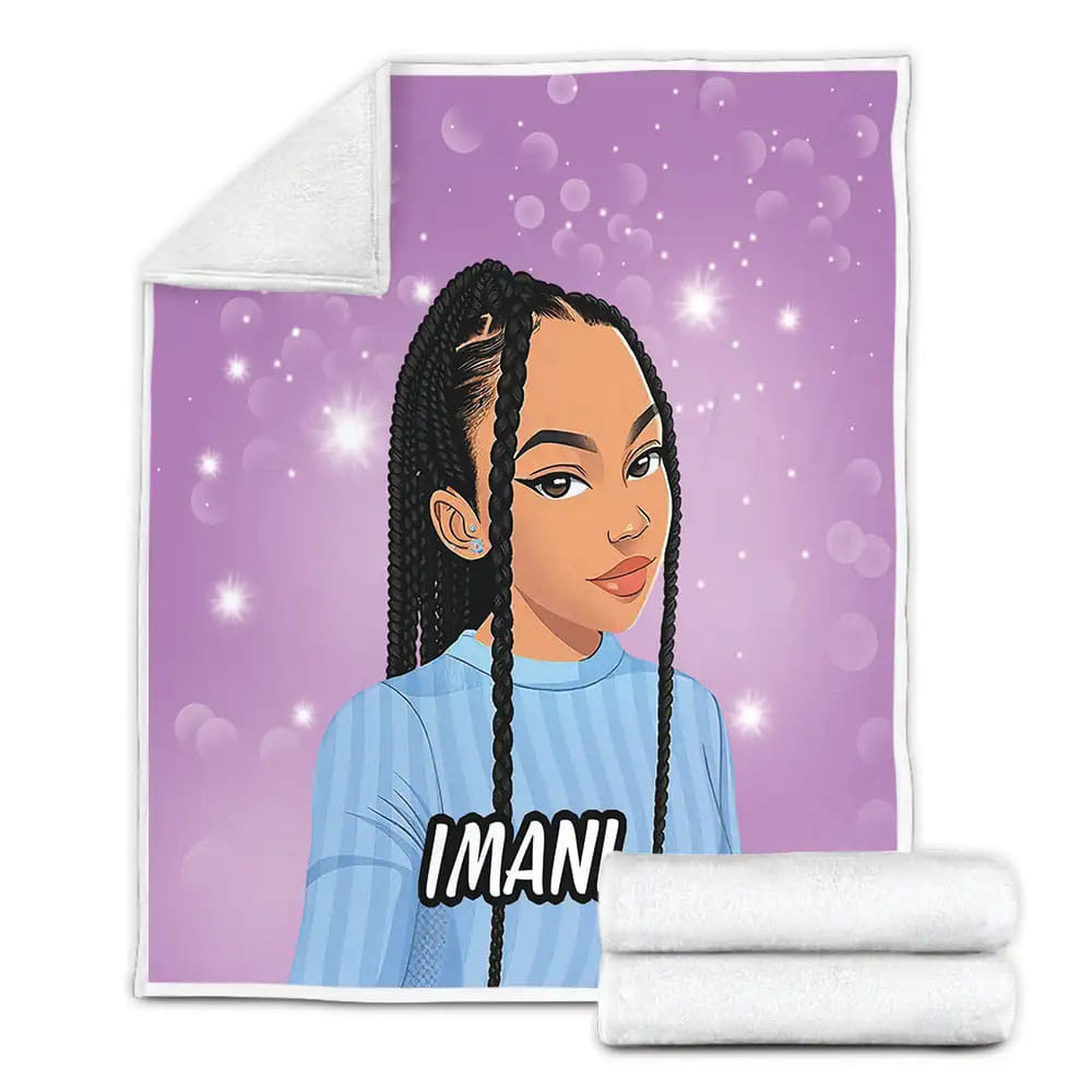 Petmytshirt Black Girl Ponytail Braids Hairstyle Purple Perfect Gifts For Daughter Girlfriend Wife Fleece Blanket 