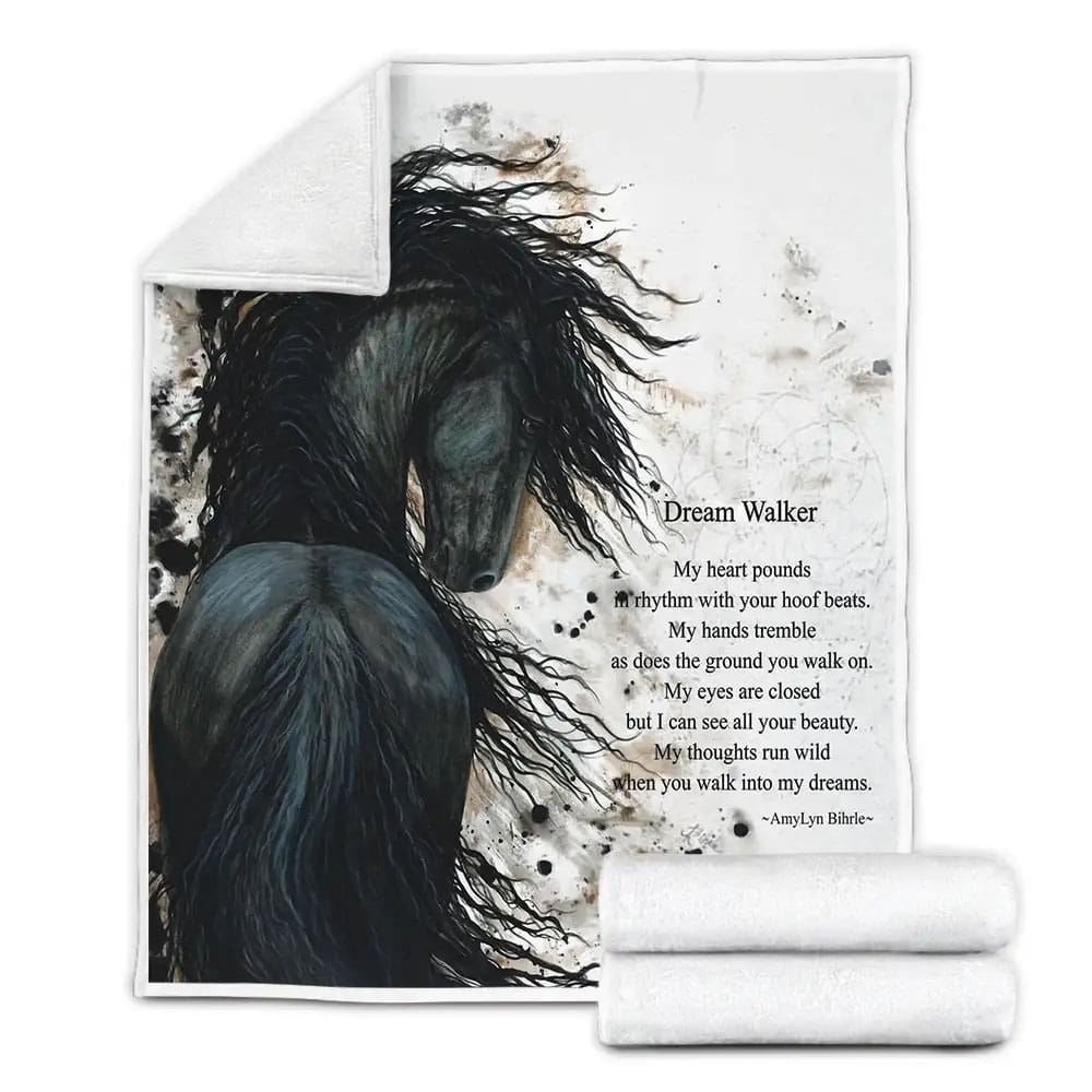 Black Horse My Heart Pounds With Rhythm With Your Hoof Beats Perfect Gifts For Horse Lover Gifts Fleece Blanket 