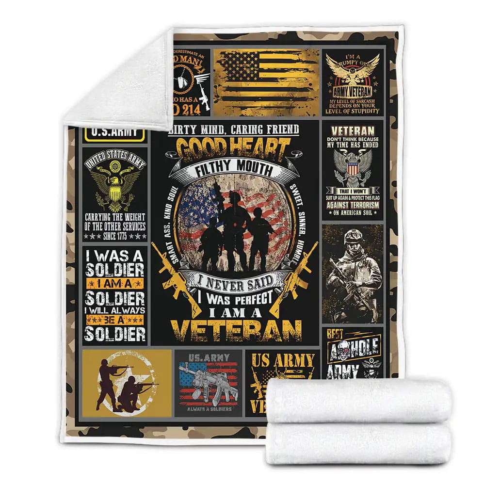 U.S. Army Veteran Fleece Blanket Gift For Birthday Halloween Christmas