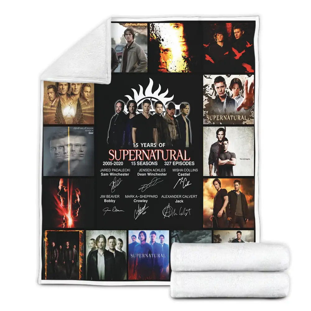 Supernatural  15 Years 15 Season Posters Fleece Blanket Gift For Wife Husband Besties