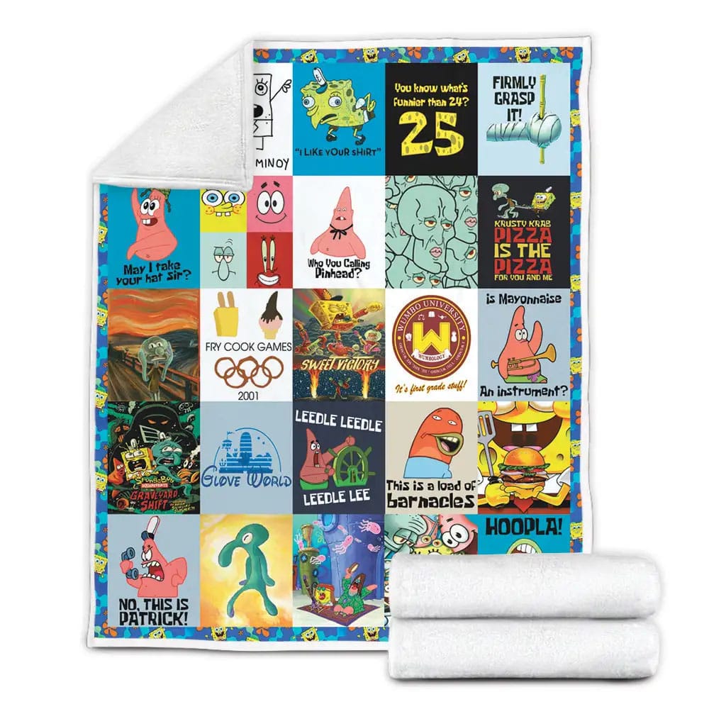 Spongebob Collage Fleece Blanket Gift For Wife Husband Besties
