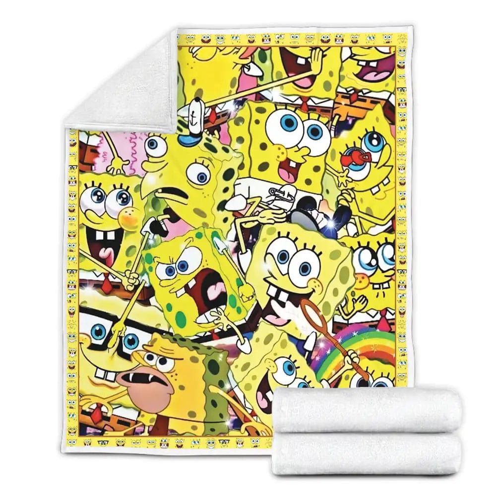 Spongebob Fleece Blanket Gift For Birthday Halloween Christmas