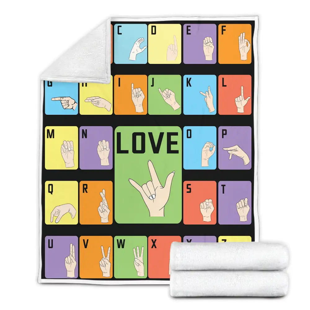 Sign Language I Love You Fleece Blanket Gift For Mothers Day Fathers Day