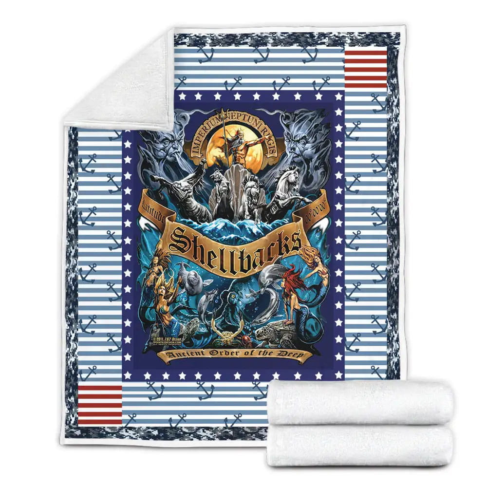 Shellback Navy Fleece Blanket Gift For Mothers Day Fathers Day