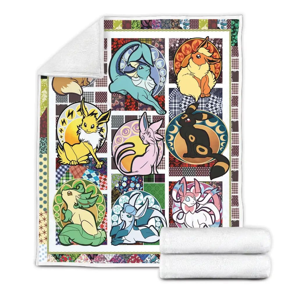 Pokemon Eevee Evolution Fleece Blanket Gift For Mothers Day Fathers Day