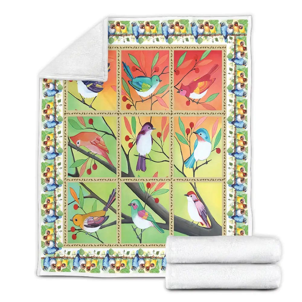 Old World Sparrow Birds On The Tree Fleece Blanket Gift For Wife Husband Besties